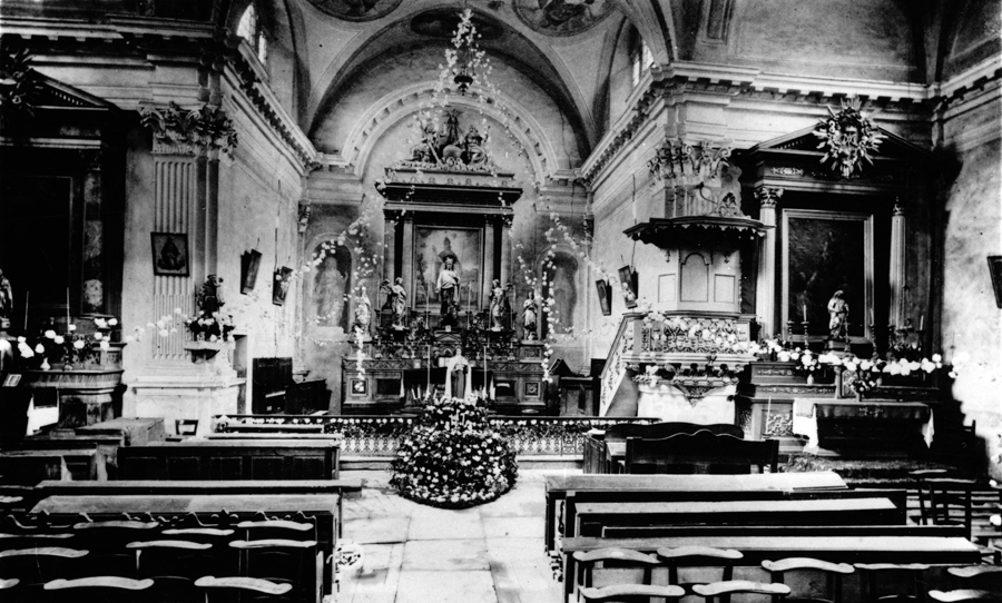 Le chœur de St Martin de chamoux avant la destruction de la voute (vers 1930) - Photo origine inconnue, DR / CCA