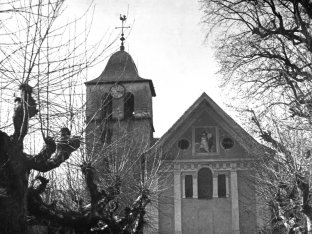 L'église de Chamoux avant 1920. Plaque photo Léon Vidone, Fonds J.A./CCA