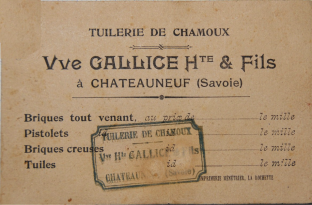 Une fiche-tarif de l'entreprise Gallice - doc. Cl. Ch. 