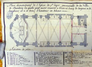 Plan de l'église St-Léger de Chambéry commenté par Garella - AD073 cote 189E 308 